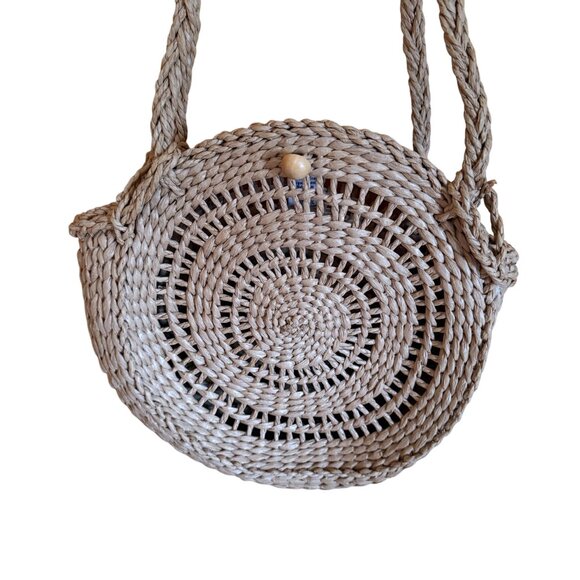 Rhythm Round Straw Bag Woven Rattan Shoulder Bag Boho Coastal Chic - Picture 6 of 16